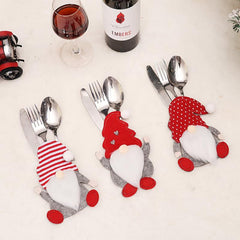 1pc Christmas Cartoon Doll & Fork Set Table Props Ornaments Decor
