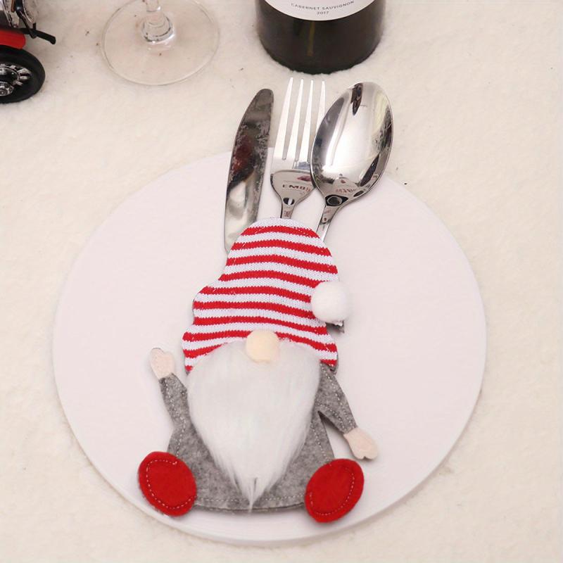 1pc Christmas Cartoon Doll & Fork Set Table Props Ornaments Decor