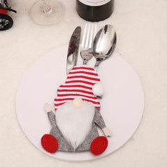 1pc Christmas Cartoon Doll & Fork Set Table Props Ornaments Decor