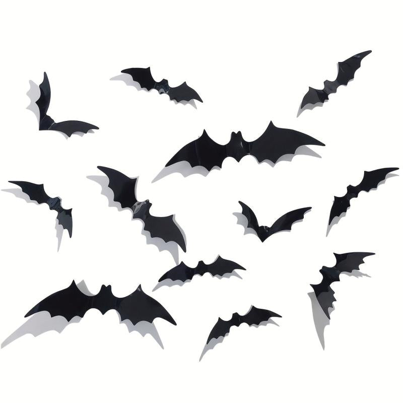 12pcs Halloween Bats 3D Bat Stickers Haunted House Decoration