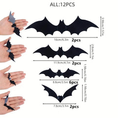 12pcs Halloween Bats 3D Bat Stickers Haunted House Decoration