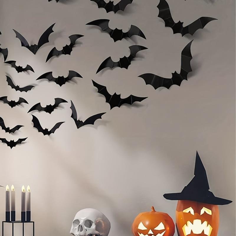 12pcs Halloween Bats 3D Bat Stickers Haunted House Decoration