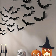 12pcs Halloween Bats 3D Bat Stickers Haunted House Decoration