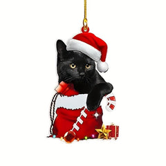 1pc Acrylic Christmas Hat Cat Scene Decoration Indoor Outdoor Garden Decor