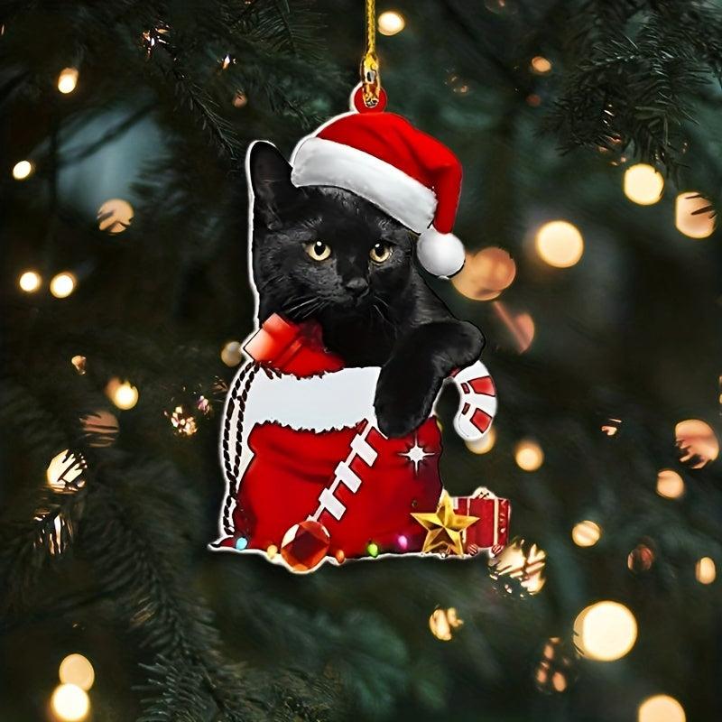 1pc Acrylic Christmas Hat Cat Scene Decoration Indoor Outdoor Garden Decor