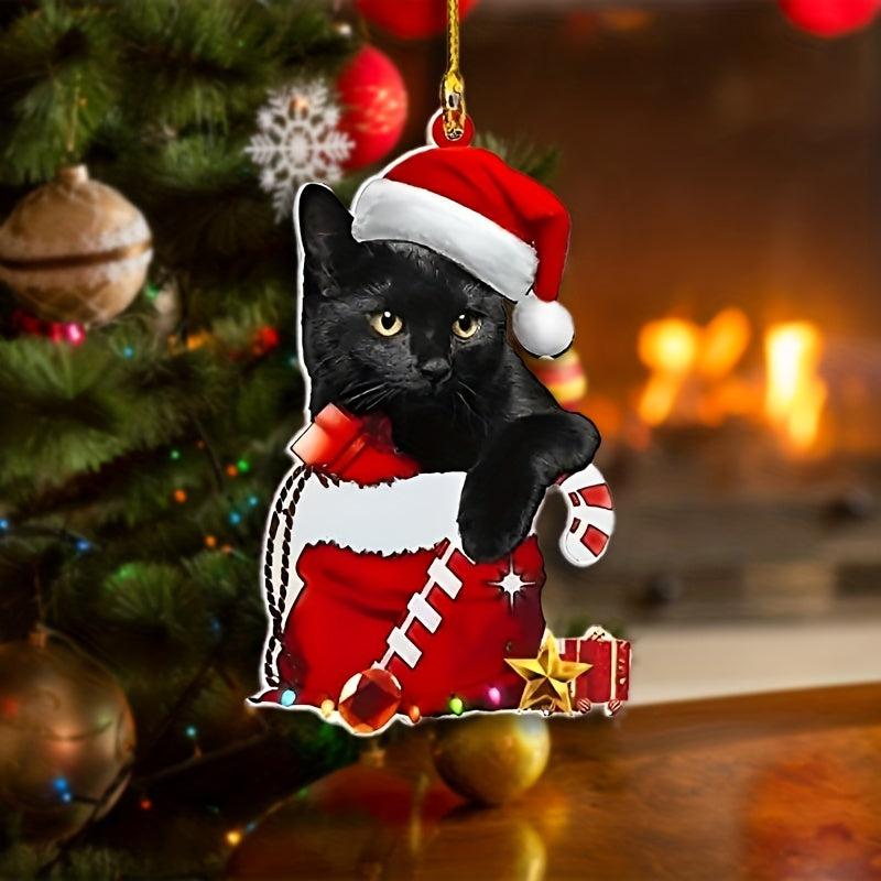 1pc Acrylic Christmas Hat Cat Scene Decoration Indoor Outdoor Garden Decor