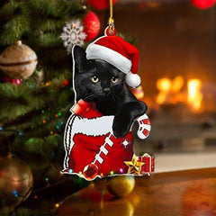 1pc Acrylic Christmas Hat Cat Scene Decoration Indoor Outdoor Garden Decor