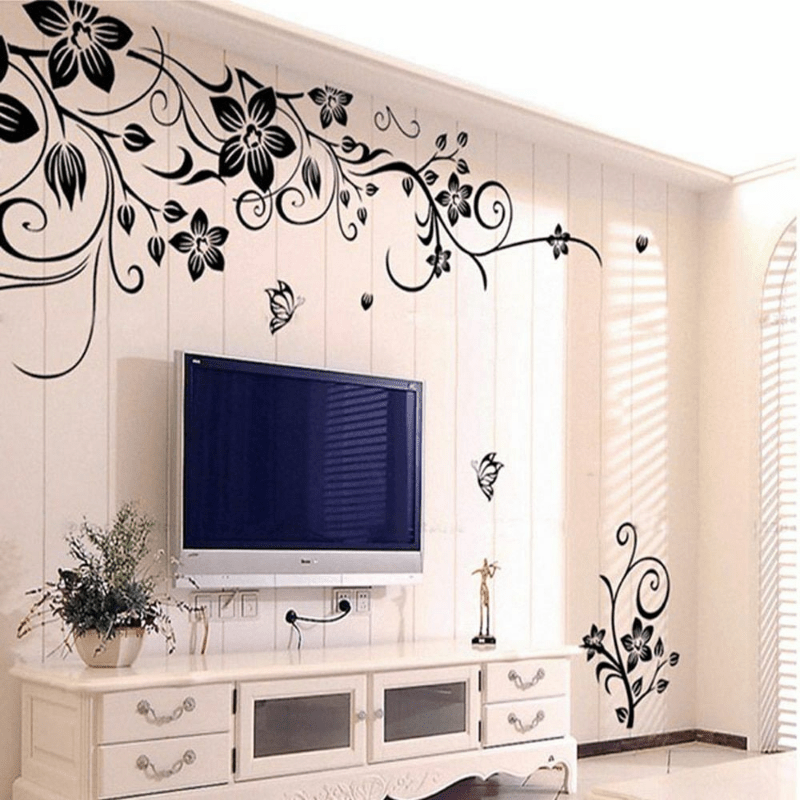 Flowers Butterflies Wall Sticker Room Decor Bedroom Entrance Kitchen Decoration