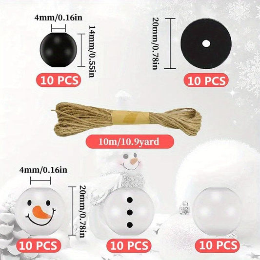 50/100pcs Jute Line Christmas Snowman Wooden Beads Round Wooden Beads