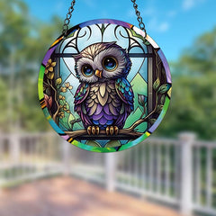 Owl Stained Glass Suncatcher Window Ornament Bird Decor