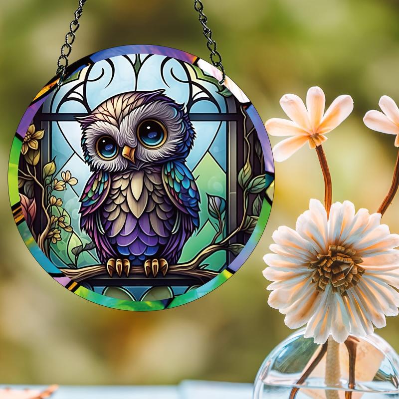 Owl Stained Glass Suncatcher Window Ornament Bird Decor