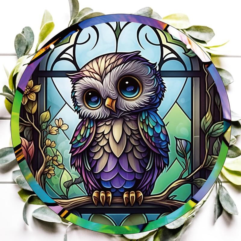 Owl Stained Glass Suncatcher Window Ornament Bird Decor