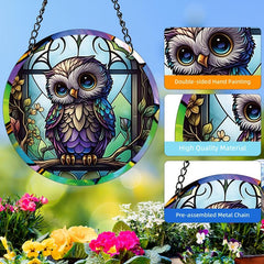 Owl Stained Glass Suncatcher Window Ornament Bird Decor
