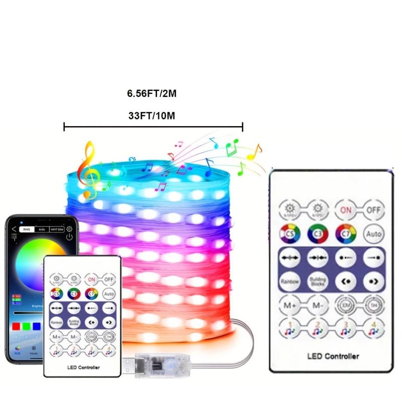 10m Smart Fairy Lights LED Lights Remote Control App Music Sync Multiple Modes