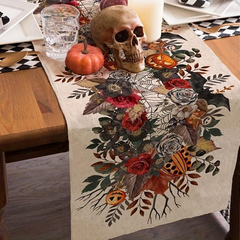 Halloween Pumpkin Floral Table Runner 33 02x182 88 Spider Web Holiday Decor