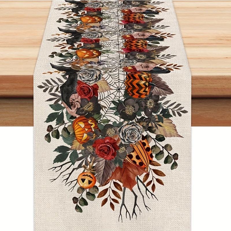 Halloween Pumpkin Floral Table Runner 33 02x182 88 Spider Web Holiday Decor