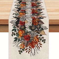 Halloween Pumpkin Floral Table Runner 33 02x182 88 Spider Web Holiday Decor