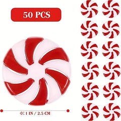 50pcs Peppermint Christmas Tree Ornaments Festive Holiday Decorations 25mm