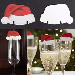 20pcs Christmas Hat Red Wine Cup Card Xmas Decoration