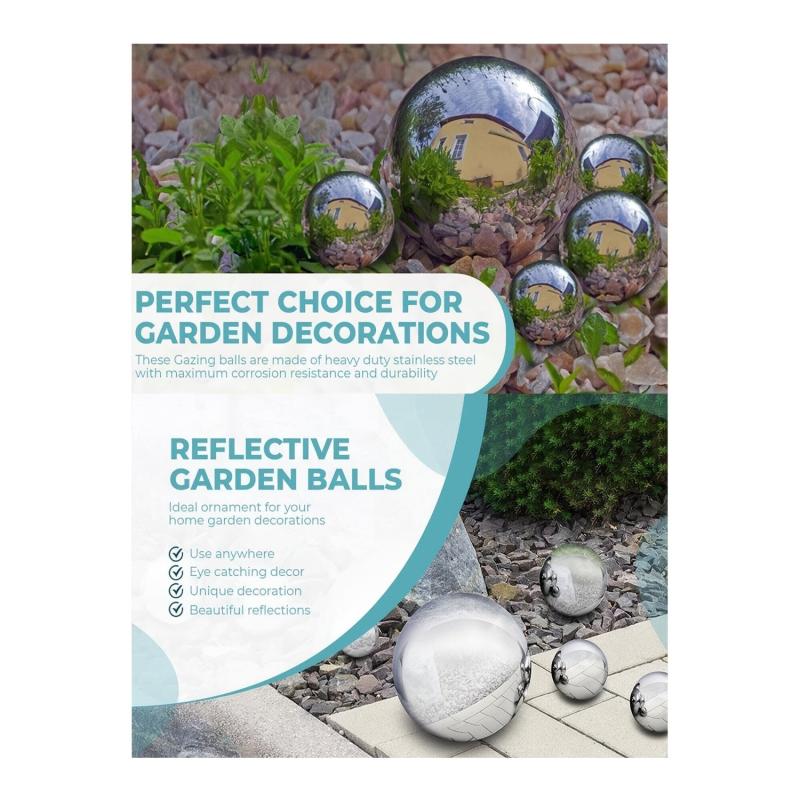 6pcs Stainless Steel Reflective Hollow Ball Garden Gazing Balls