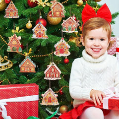 6pcs Rustic Gingerbread House Ornaments Christmas Tree Decoration
