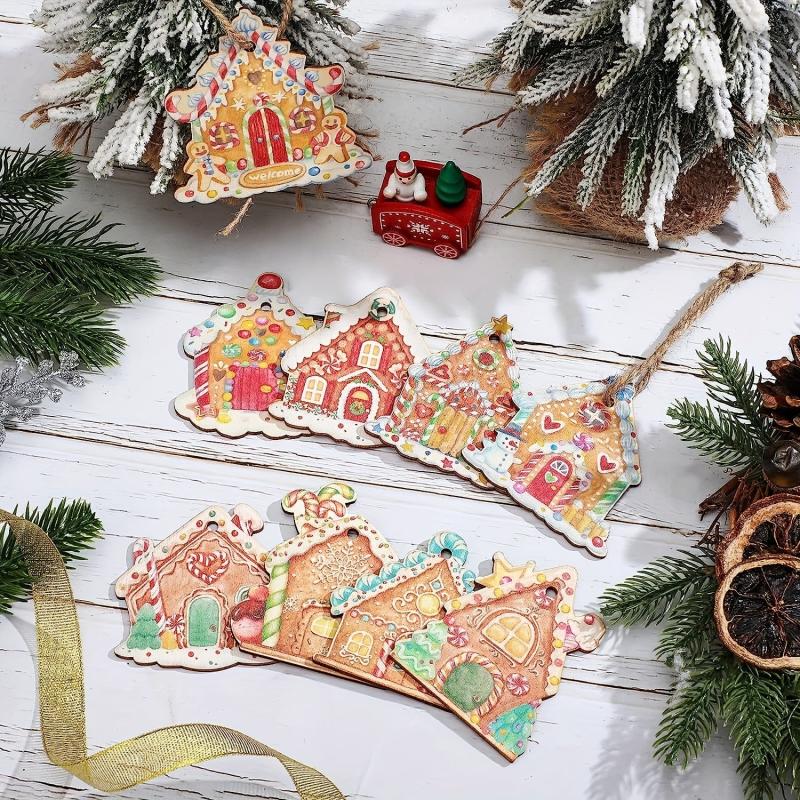 6pcs Rustic Gingerbread House Ornaments Christmas Tree Decoration