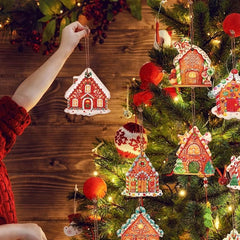 6pcs Rustic Gingerbread House Ornaments Christmas Tree Decoration