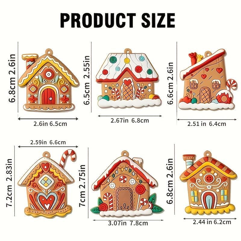 6pcs Rustic Gingerbread House Ornaments Christmas Tree Decoration