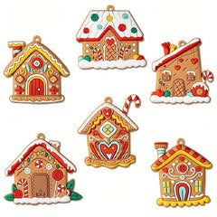 6pcs Rustic Gingerbread House Ornaments Christmas Tree Decoration