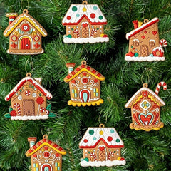 6pcs Rustic Gingerbread House Ornaments Christmas Tree Decoration