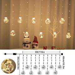 LED Christmas Curtain Lights Wishing Ball Old Man Snowman Christmas Tree