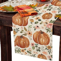 Fall Pumpkin Table Runner Autumn Thanksgiving Floral Kitchen Dining Decor