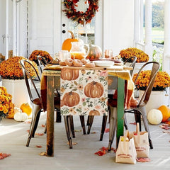 Fall Pumpkin Table Runner Autumn Thanksgiving Floral Kitchen Dining Decor