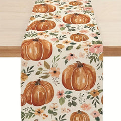 Fall Pumpkin Table Runner Autumn Thanksgiving Floral Kitchen Dining Decor