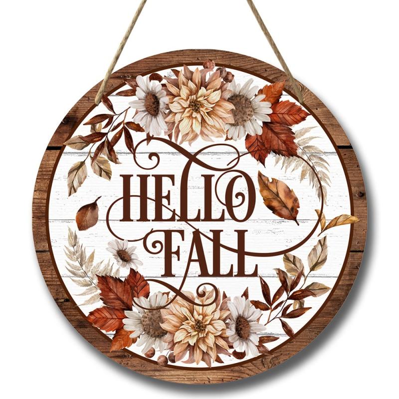 Hello Fall Wreath Sign for Wreaths 8x8inch Wall Decor