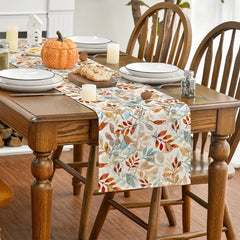 Fall Beige Eucalyptus Leaves Table Runner for Seasonal Kitchen Decor