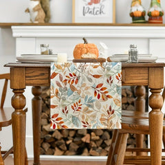 Fall Beige Eucalyptus Leaves Table Runner for Seasonal Kitchen Decor