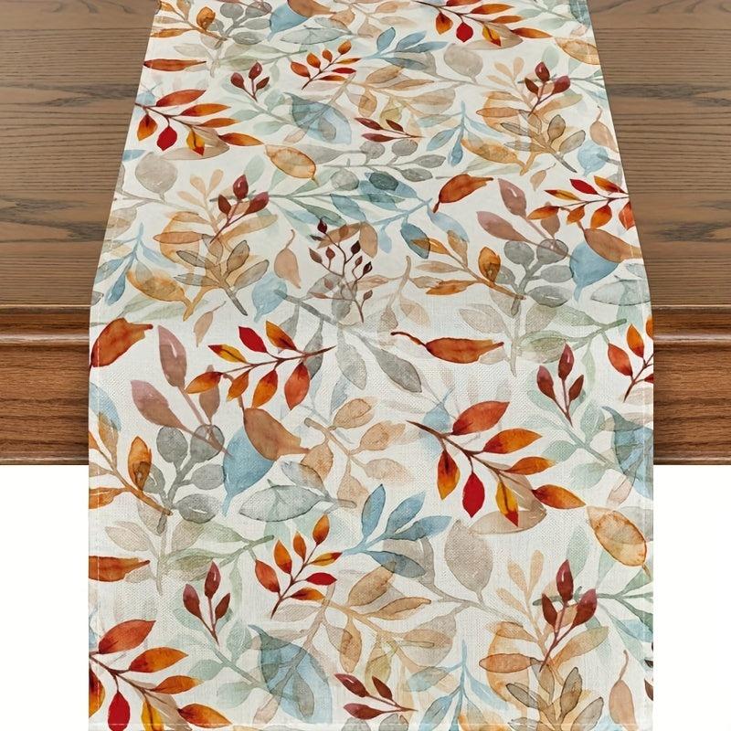 Fall Beige Eucalyptus Leaves Table Runner for Seasonal Kitchen Decor