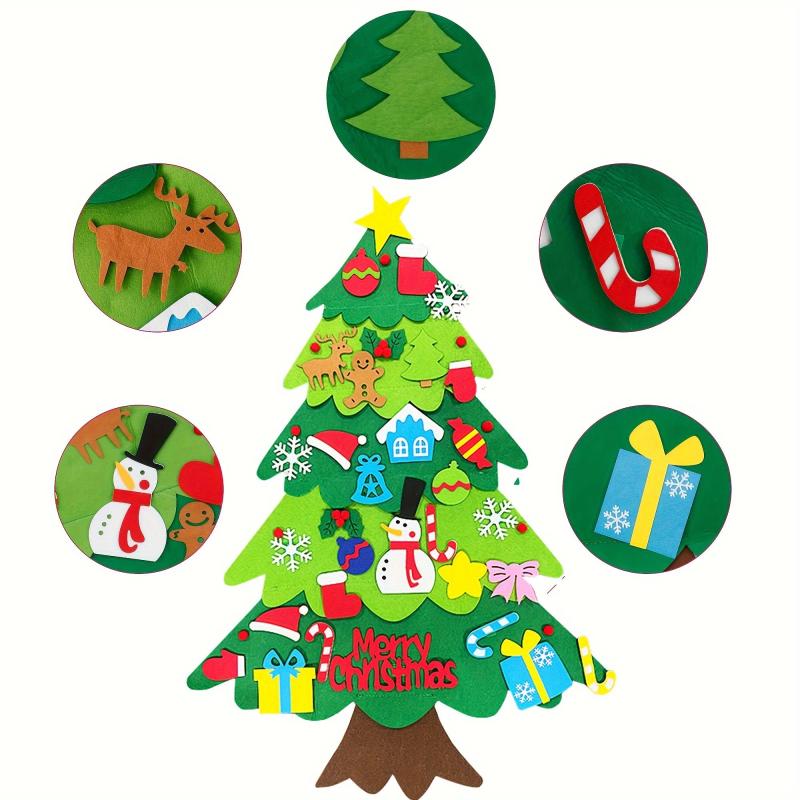 DIY Felt Christmas Tree Set with 32 Ornaments Xmas Decoration