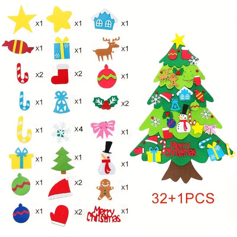 DIY Felt Christmas Tree Set with 32 Ornaments Xmas Decoration