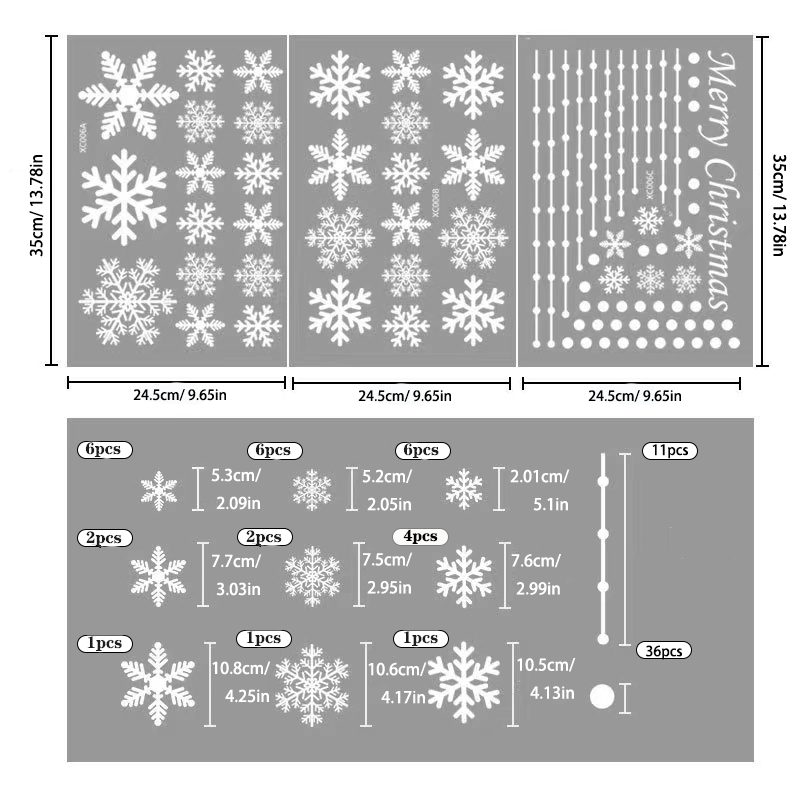 76pcs Christmas Window Decorations Snowflakes Window Clings Decals