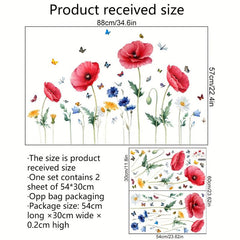 Red Poppy Flower Butterfly Glass Sticker Room Decor