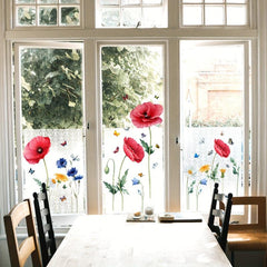 Red Poppy Flower Butterfly Glass Sticker Room Decor