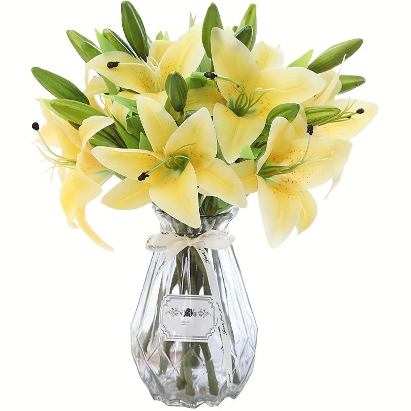 6pcs Artificial Lily Flower Real Touch Flower Arrangement Room Decor