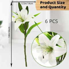 6pcs Artificial Lily Flower Real Touch Flower Arrangement Room Decor