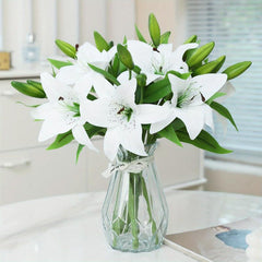 6pcs Artificial Lily Flower Real Touch Flower Arrangement Room Decor