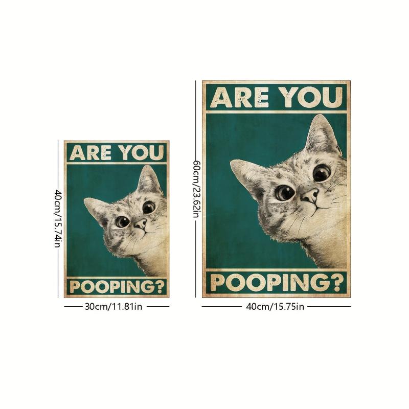 Funny Bathroom Sign Canvas Print Cat Quote Art For Toilet Painting Wall Picture