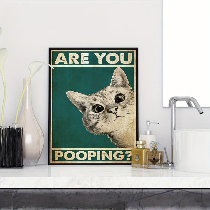 Funny Bathroom Sign Canvas Print Cat Quote Art For Toilet Painting Wall Picture