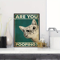 Funny Bathroom Sign Canvas Print Cat Quote Art For Toilet Painting Wall Picture