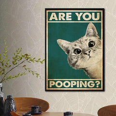 Funny Bathroom Sign Canvas Print Cat Quote Art For Toilet Painting Wall Picture